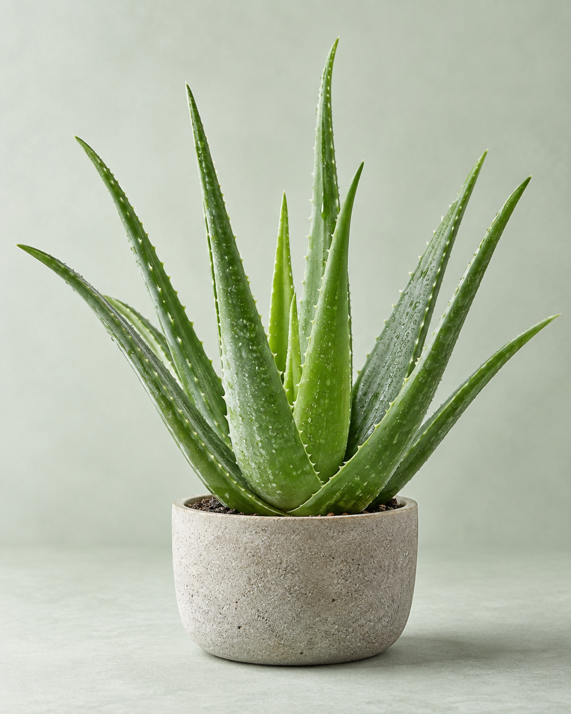 Friss aloe vera növény világos kőcserépben